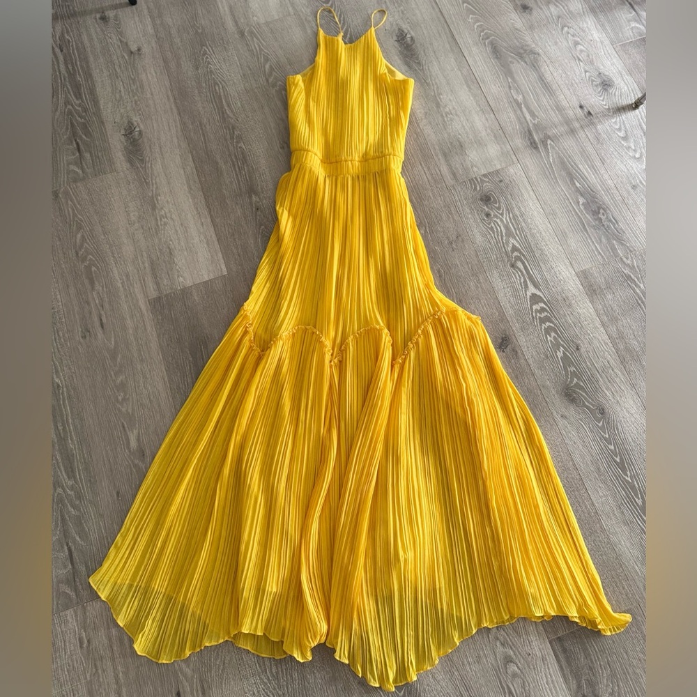 Brand New Halston Heritage Sunshine Yellow Pleated Gown in Size XS